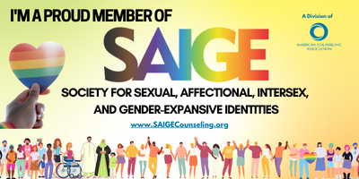 Membership badge for counselors and therapists supporting LGBTQ persons and clients